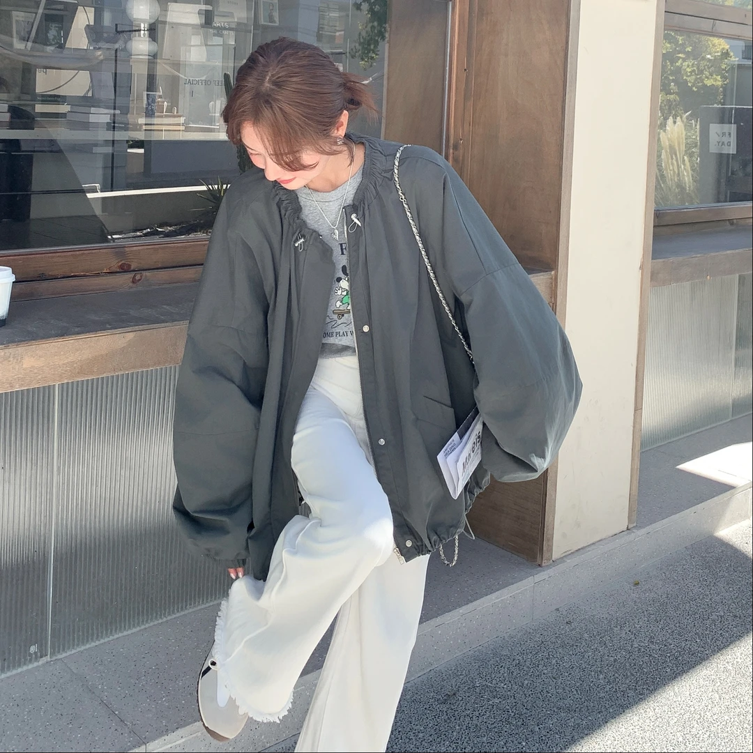 减龄休闲灰色工装外套女2025秋季新款显瘦小个子爆款超火夹克连帽