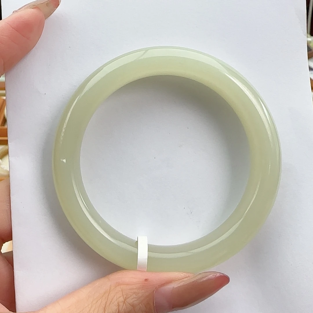 和田玉未镶嵌手镯冰胶 满色蜂蜜水正圈57高性价比捡漏