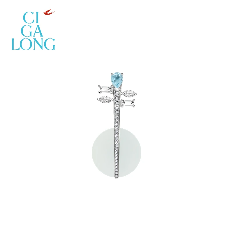 月琴阮银月白胸针/耳钉「梨满园」系列【琪琪推荐】