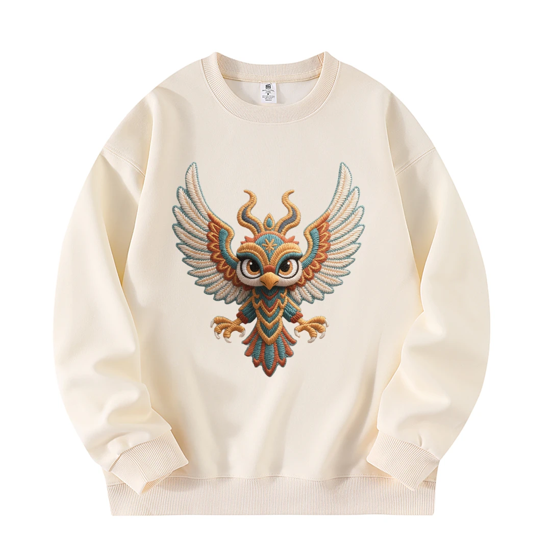 仿刺绣圆领长袖上衣时尚潮流落肩袖卫衣秋冬套头国风