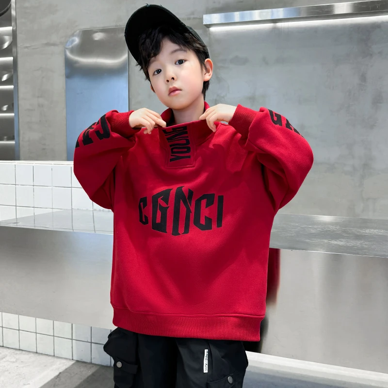男童秋冬卫衣2025新款中大童炸街立领加绒上衣儿童保暖内搭衣服潮