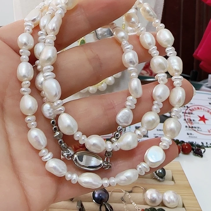 颈饰未镶嵌淡水珍珠60加长度石头巴洛克极光优惠有纹