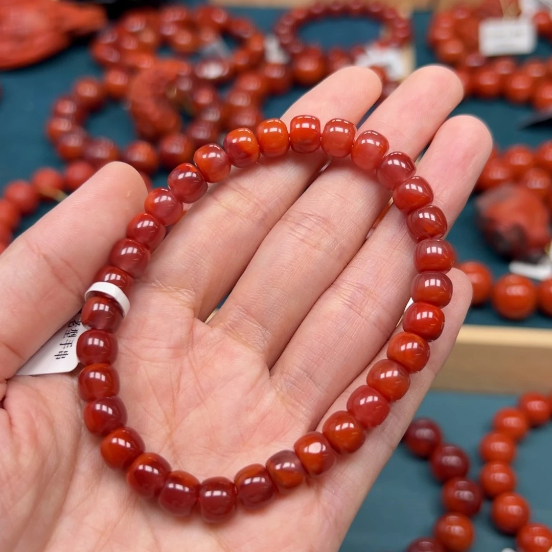 未镶嵌手串南红玛瑙九口牛血柿子双色7mm+老型 原矿