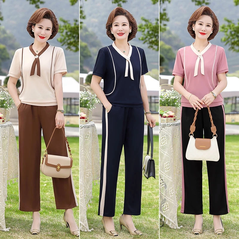 妈妈装夏装休闲运动套装50-60岁时尚上衣中老年洋气中年女装直播