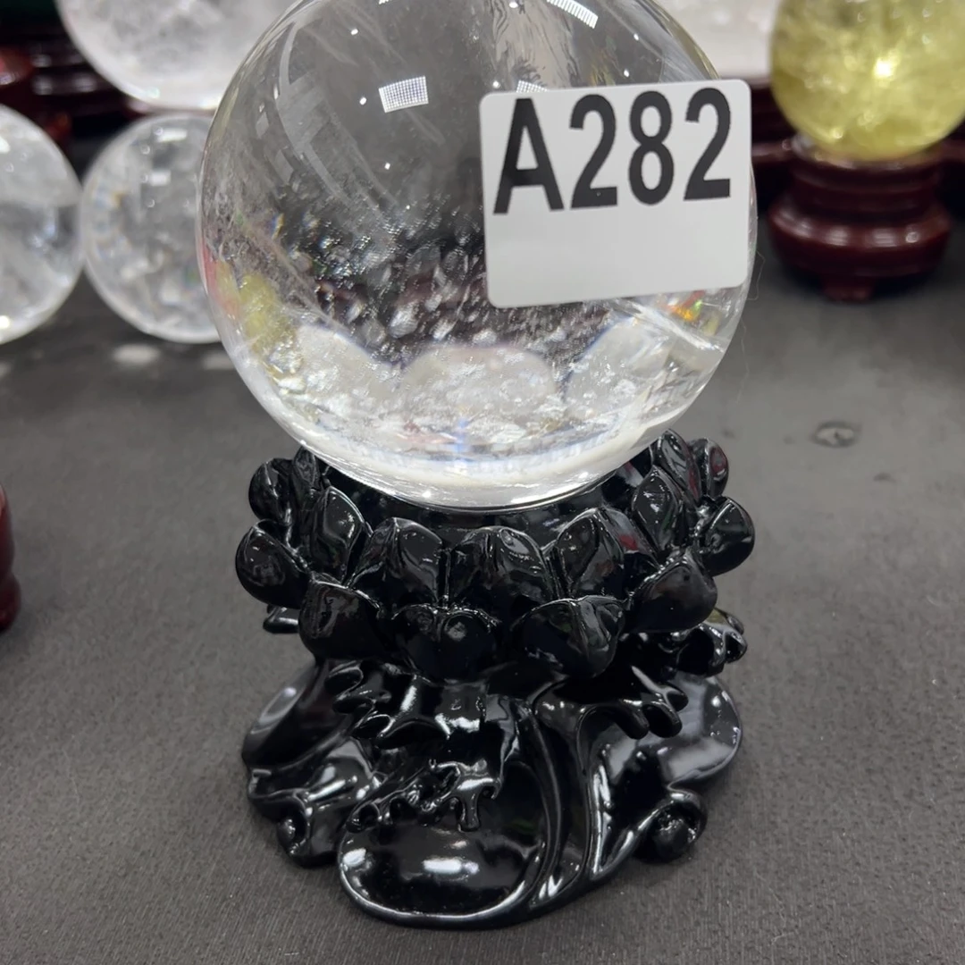 @***尘石材天然白水晶球9.9