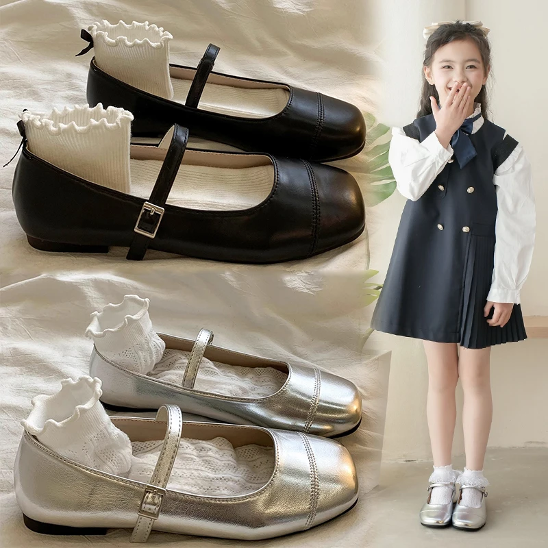 ABC 女童小皮鞋2025年春秋新款中大童公主鞋时尚百搭软底防滑单鞋