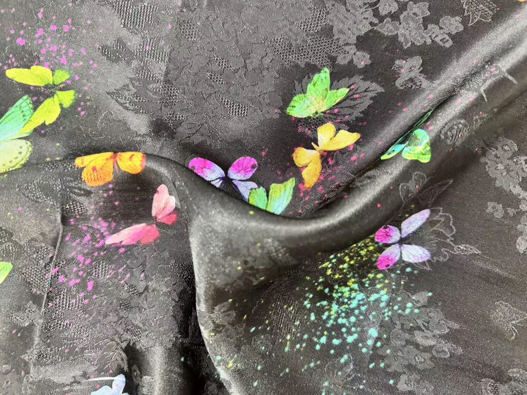 【黑底花蝴蝶】高定新中式香云纱，花萝提花（开裁不退不换）