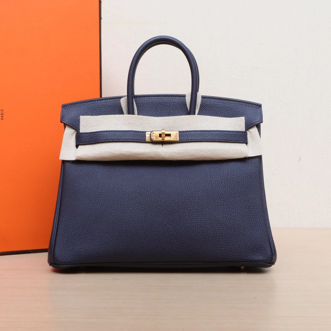 95新 Hermes/爱马仕 花花Birkin 25 2Z午夜蓝 Togo皮 D刻 金扣