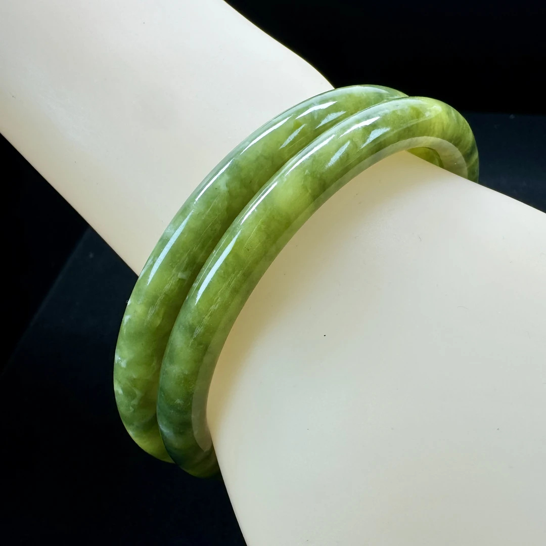 纯天然岫玉叮当手镯一对（2支）可找客服选