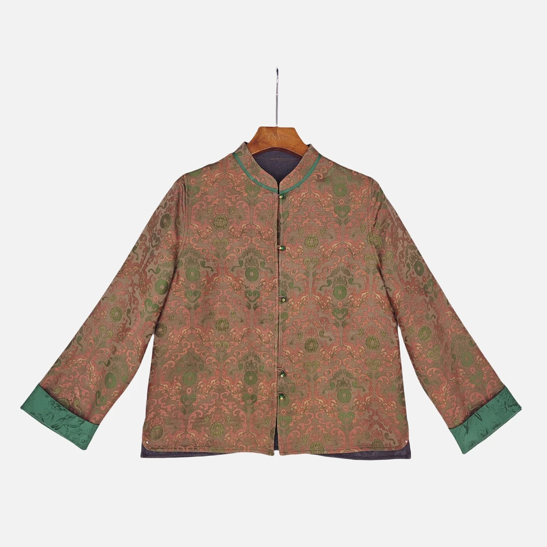 【泊屿】桑蚕丝香云纱气质休闲时尚中式提花复古长袖上衣2416817