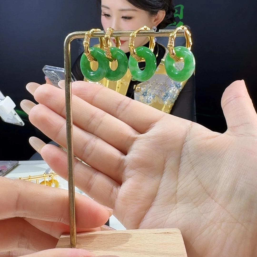 翡翠银S925镶嵌耳饰多样性发货发其一发一对925镶嵌