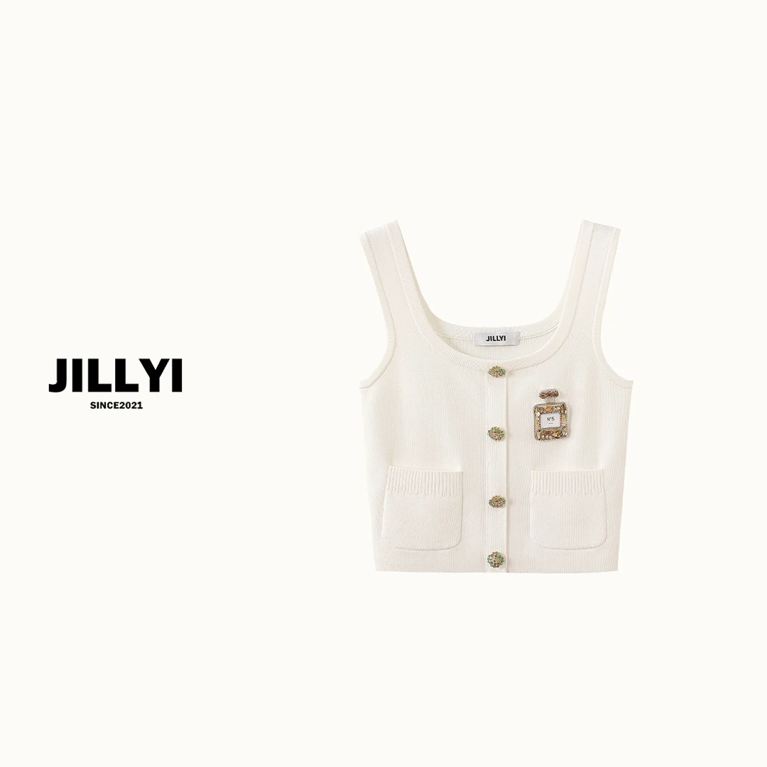 JILLYI南山店【限定香水瓶】白色U型领立体香水瓶装饰时尚针织背心