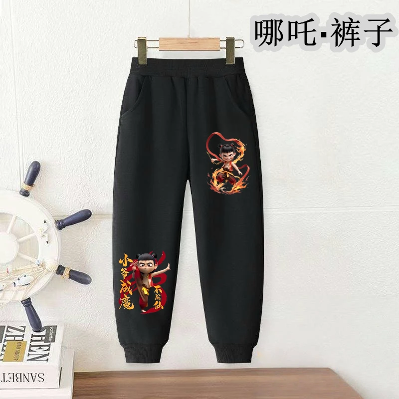 可爱敖丙哪吒卡通夏季新款男女中大童儿童裤子九分裤宽松裤子长裤