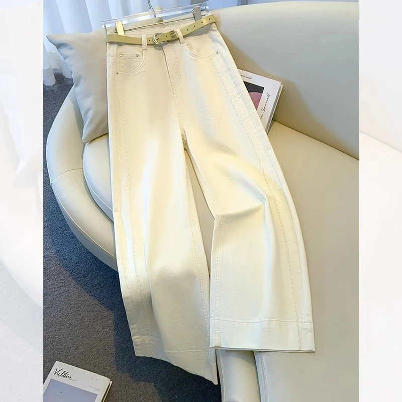 拉夏贝尔牛仔裤财阀千金今年2025爆款宽松显瘦阔腿裤女装白色薄款