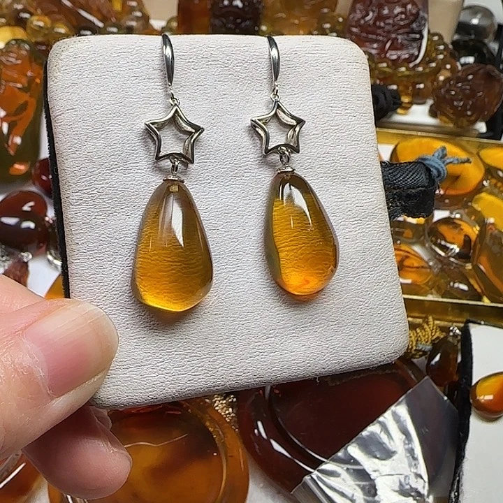 琥珀未镶嵌耳饰x*y天然缅甸琥珀耳饰