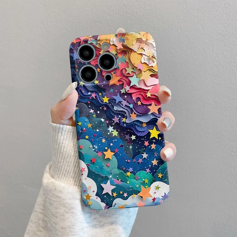 彩色油画星星适用苹果16手机壳华为创意vivo小米15爆款oppo菲林壳