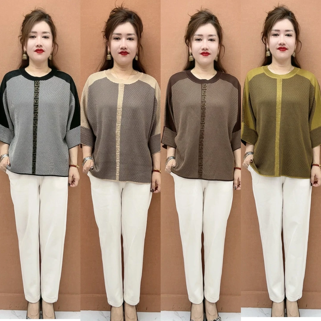 SZ时尚简约洋气中年女装条纹图案宽松百搭针织衫