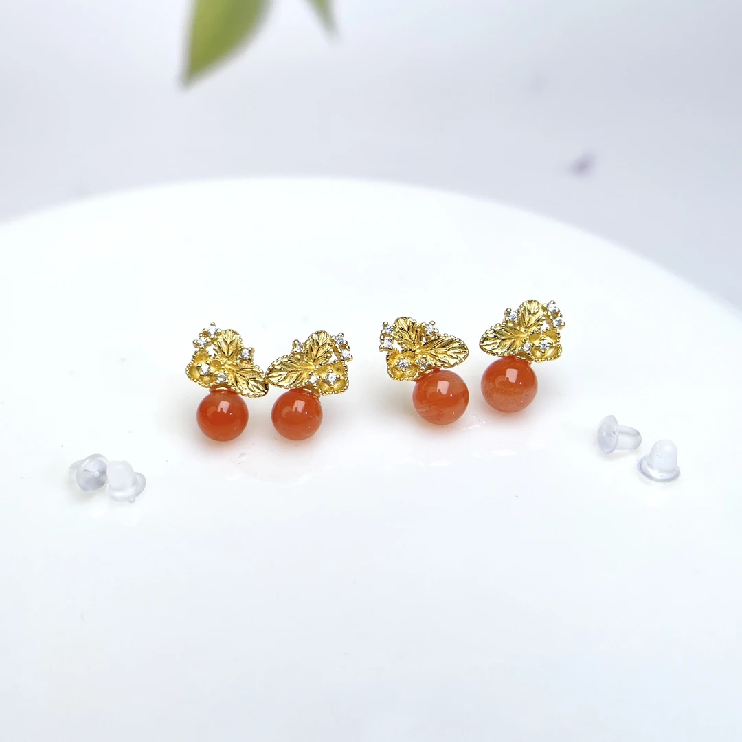 菲菲珠宝好@南红圆珠约6+mm耳钉~多样性发一