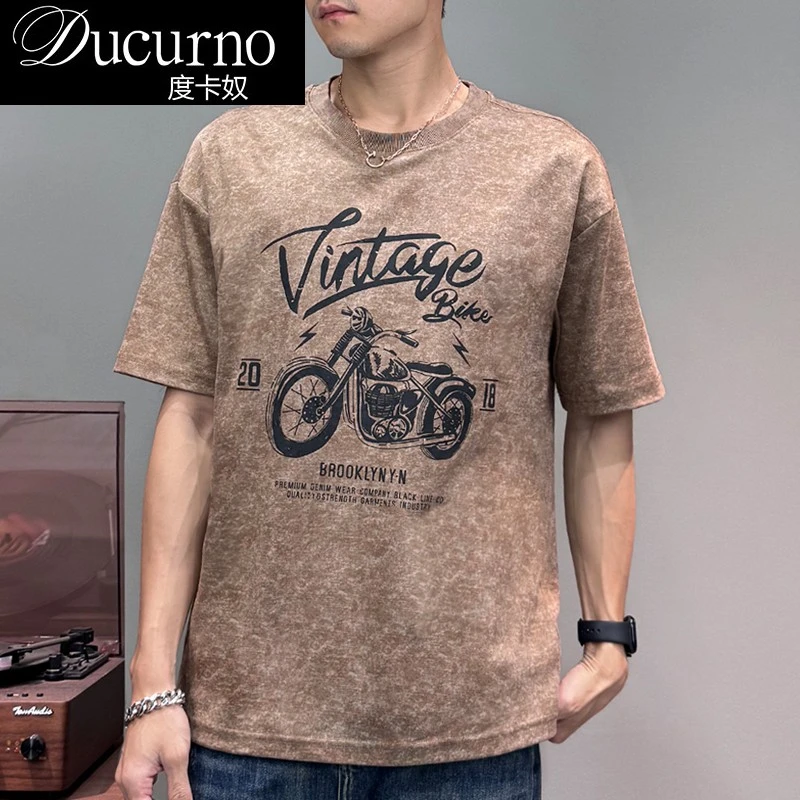 夏季新款卡通印花短袖t恤男士薄款美式半袖上衣轻奢痞帅男装宽松