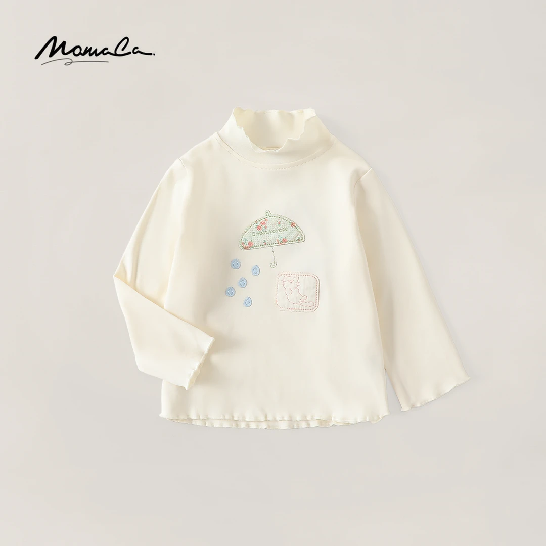 MOMOCO春秋季女童甜美韩系T恤贴布绣小雨伞长袖上衣77780235013