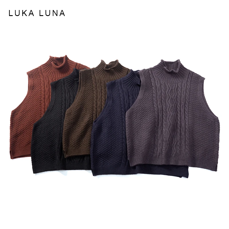 【LUKA LUNA】秋冬新款马夹立领无袖麻花叠穿休闲宽松百搭上衣13068