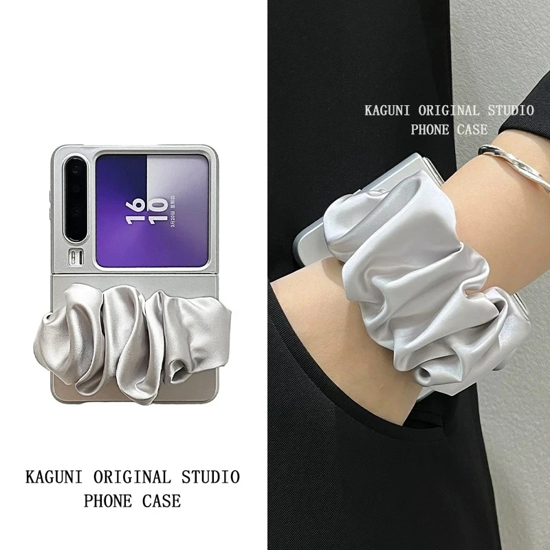 个性冷淡风银色丝巾腕带适用华为purax手机壳pocket2折叠novaflip