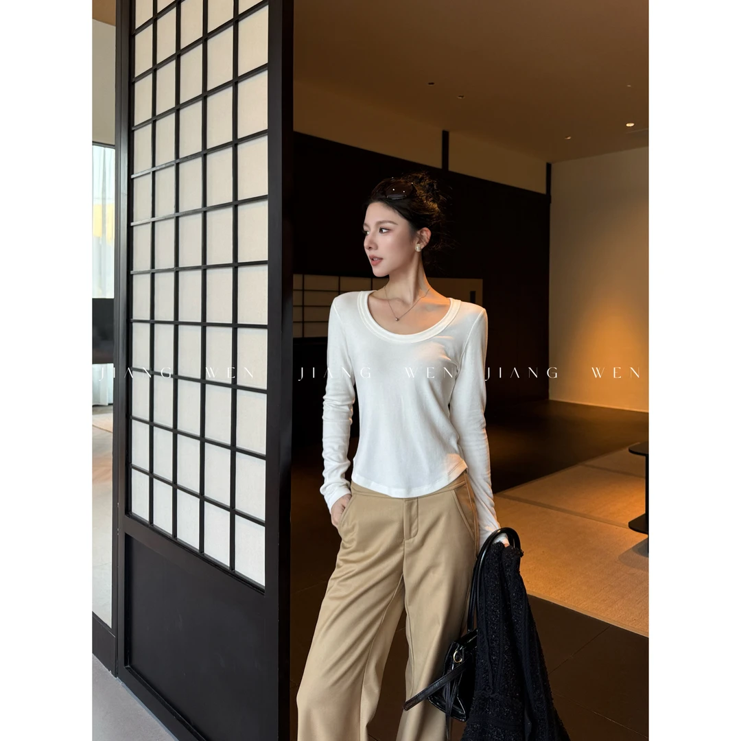 【锁温打底】百搭弹力质感U领长袖T恤