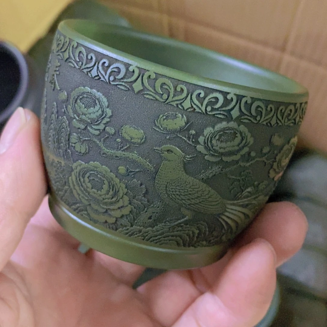 茶杯绿泥紫砂紫砂