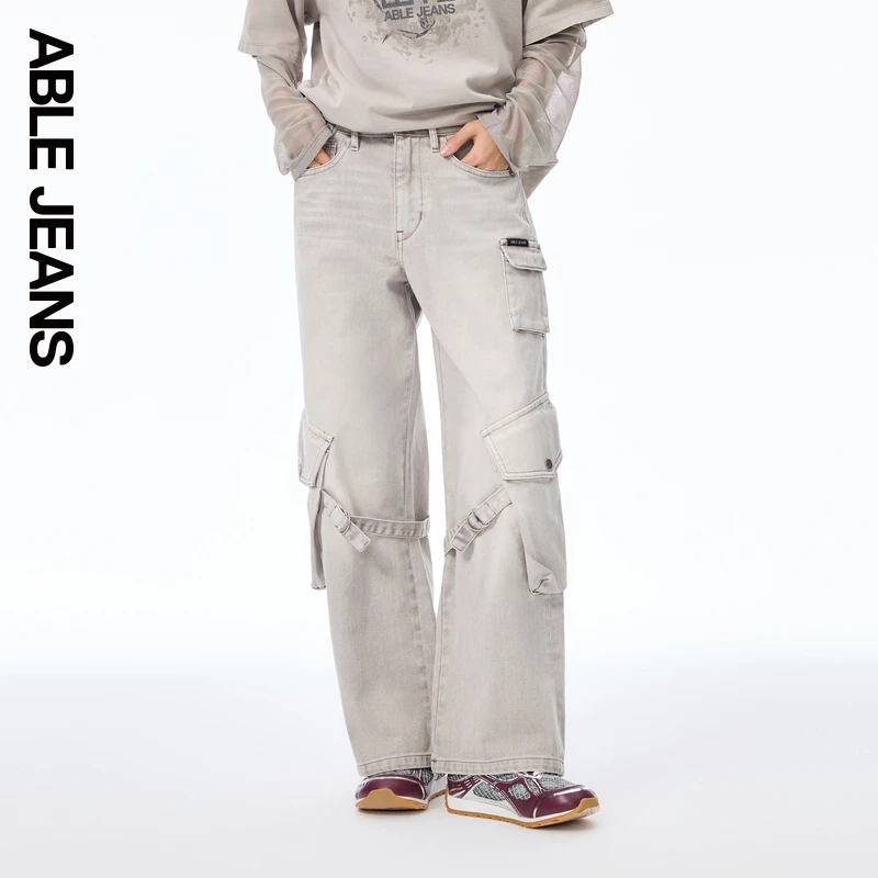 ABLEJEANS【机能阔腿裤】25夏新款女士工装牛仔裤春夏做旧街头高街