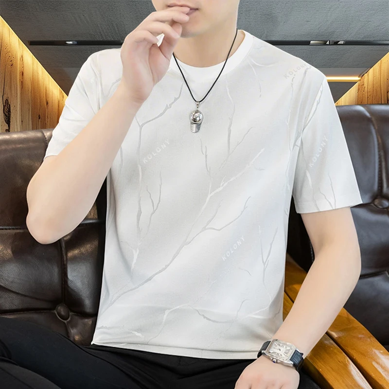 裂痕烧花冰丝短袖t恤男士夏季2025新款潮牌半截袖体恤衫爆款衣服