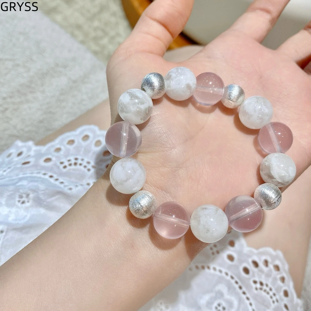 925银莫桑石手链 GRYSS 雪花白幽灵粉水今手串手链高档  MYSJ175