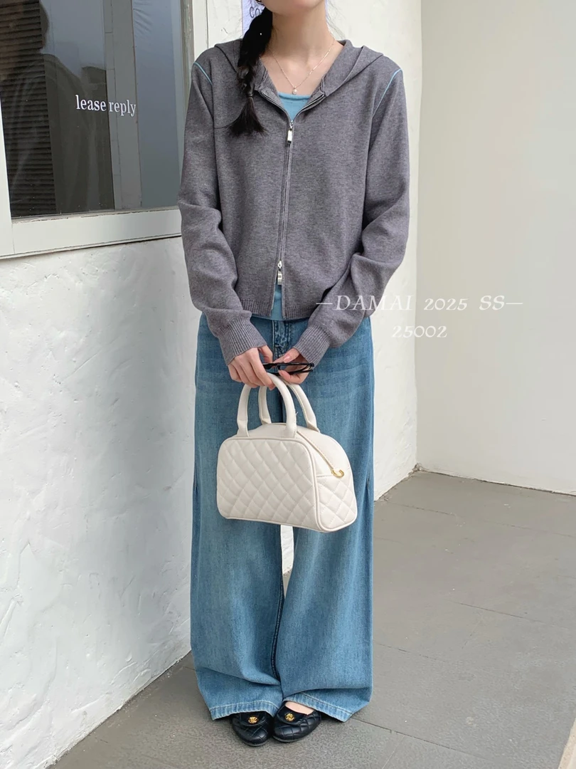 静静家 拉链式百搭针织开衫女秋冬新款毛衣衣开衫25002