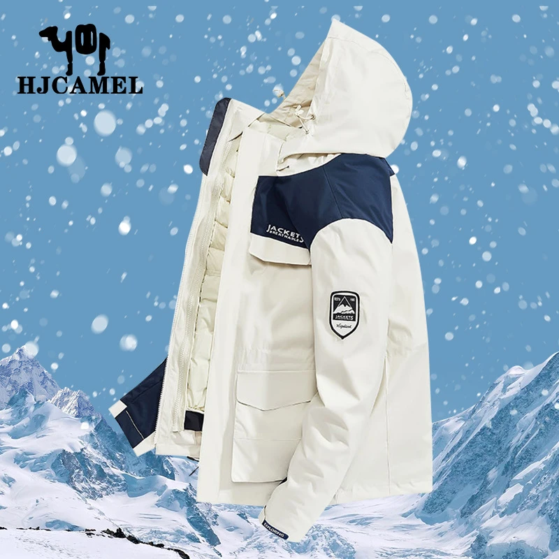 骆驼HJCAMEL冬季羽绒服内胆户外三合一冲锋衣男防水可拆两件套女