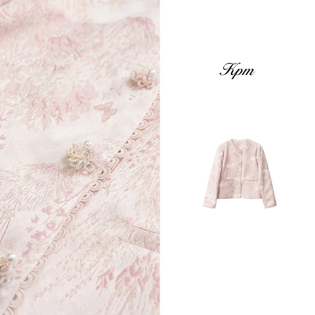 2025春季新款时尚洋气独特新中式国风粉色小香风短外套女JN7182