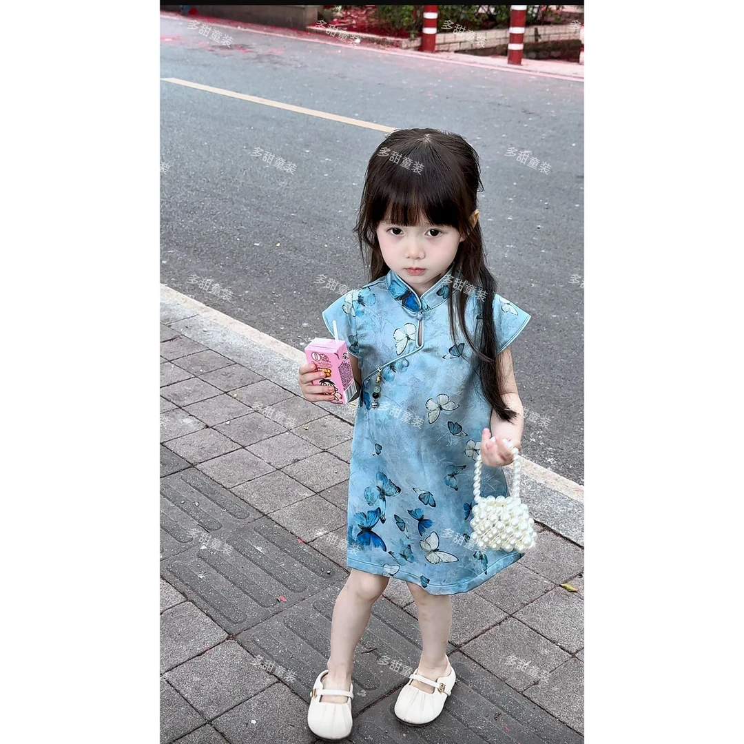 童装夏季气质修身显瘦国公主裙风女童连衣裙新中式碎花旗袍裙子