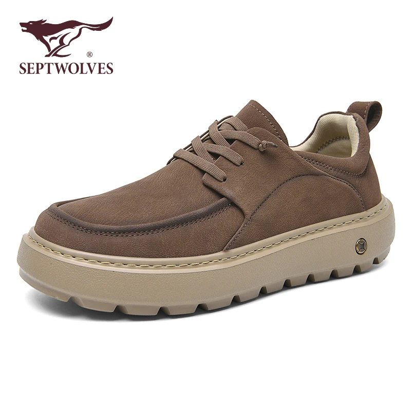 七匹狼鞋子男款2025新款秋冬男鞋复古通勤休闲皮鞋男耐磨厚底板鞋