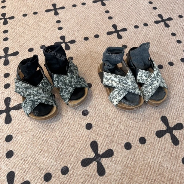 现货MZ.儿童夏季日系定制款小众老花休闲橡胶博肯凉鞋魔术贴1806