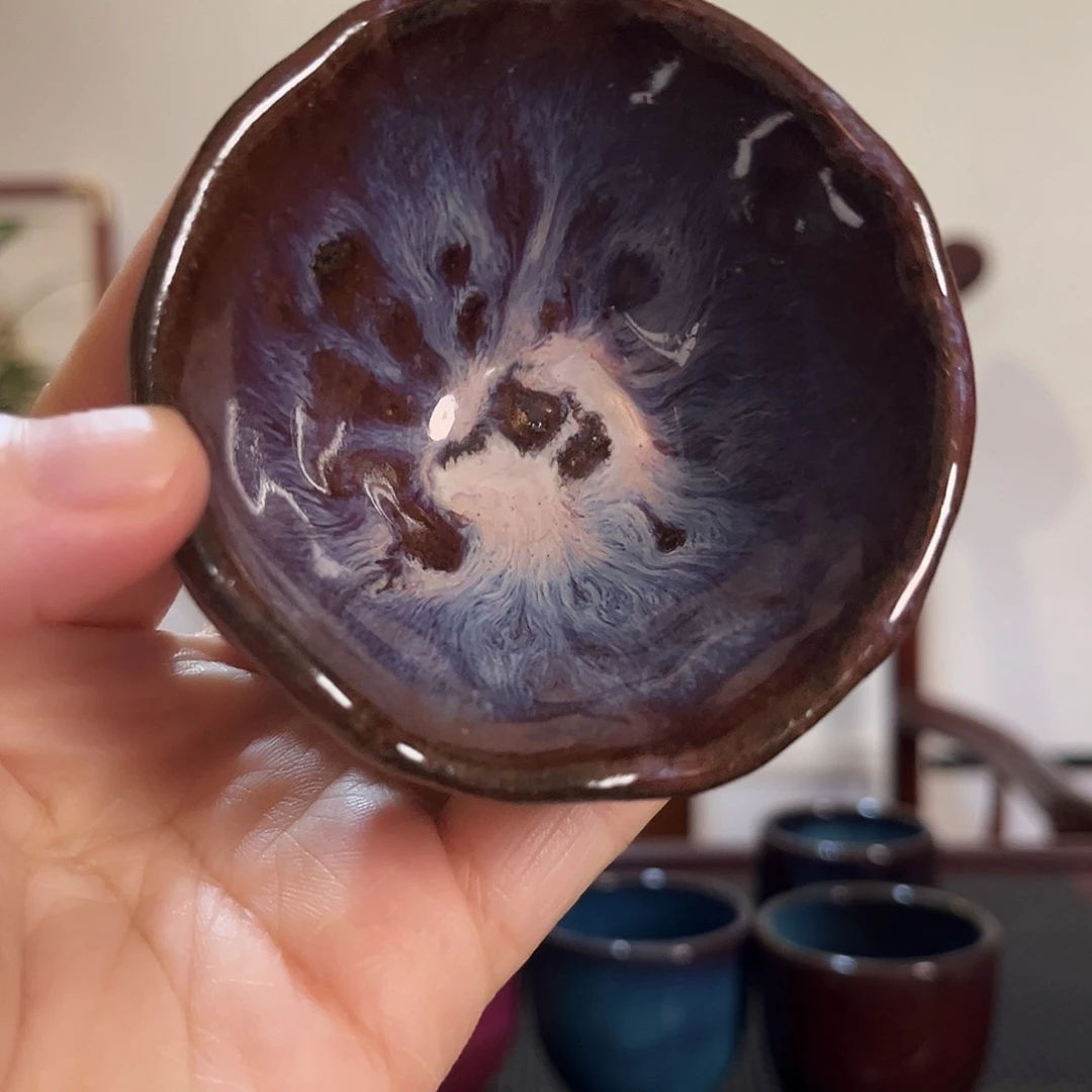 万***语茶杯紫砂紫砂手捏鈞釉主人杯简陋