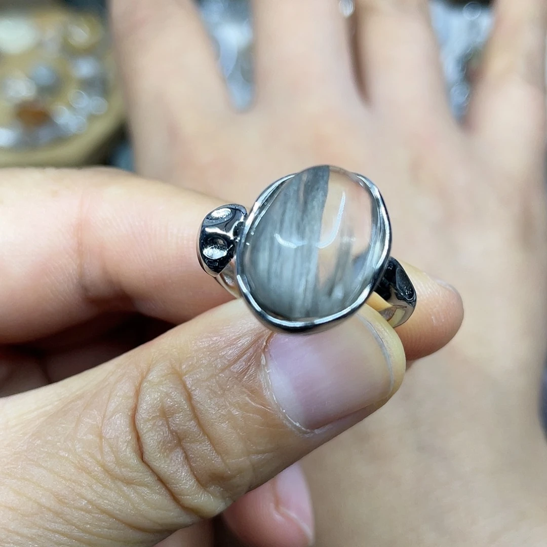 【闪购商品】银S925镶嵌珠宝半成品水晶戒指
