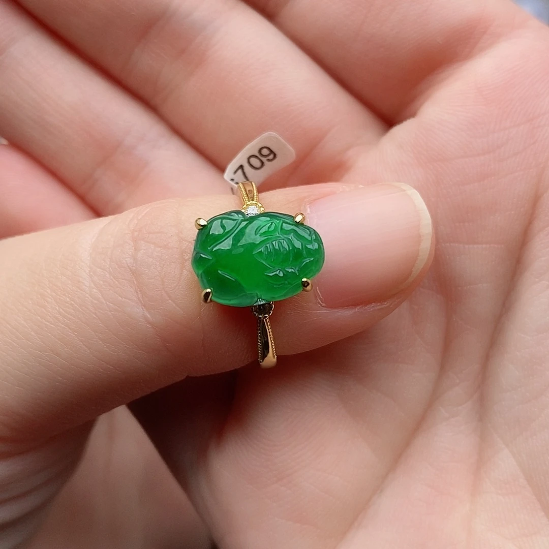 银S925镶嵌戒指翡翠梅*