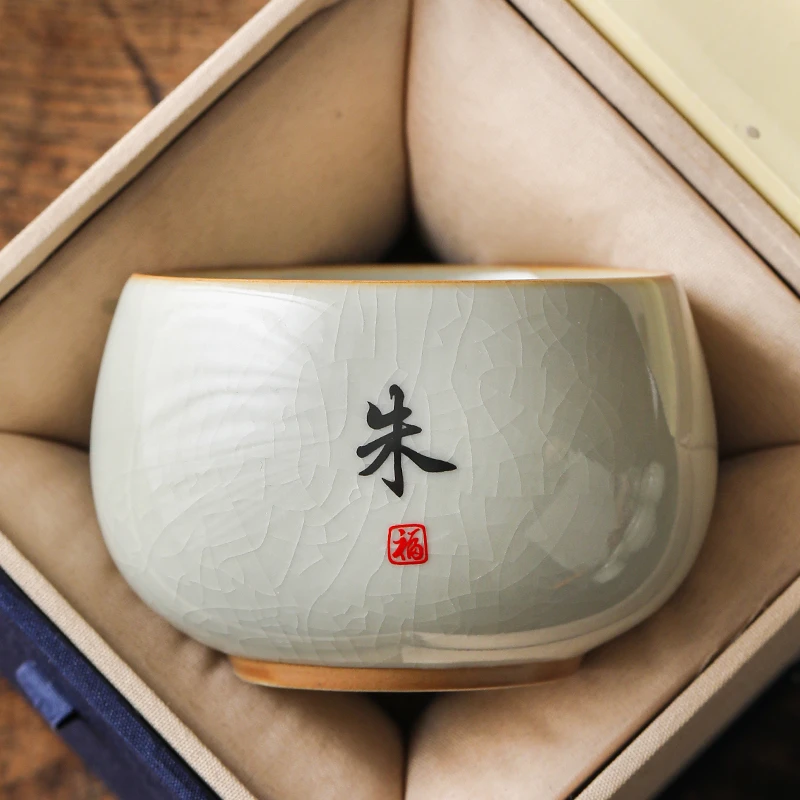 汝窑主人杯单杯开片陶瓷茶杯姓氏定制大容量品茗杯个人专用功夫杯