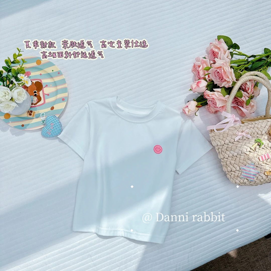 【Dannirabbit】*纯色小白T+可爱笑脸*女童T恤 X-7605