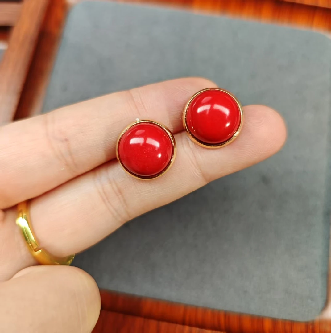 【亏米清仓】12mm精品圆形红色耳钉毛衣链325