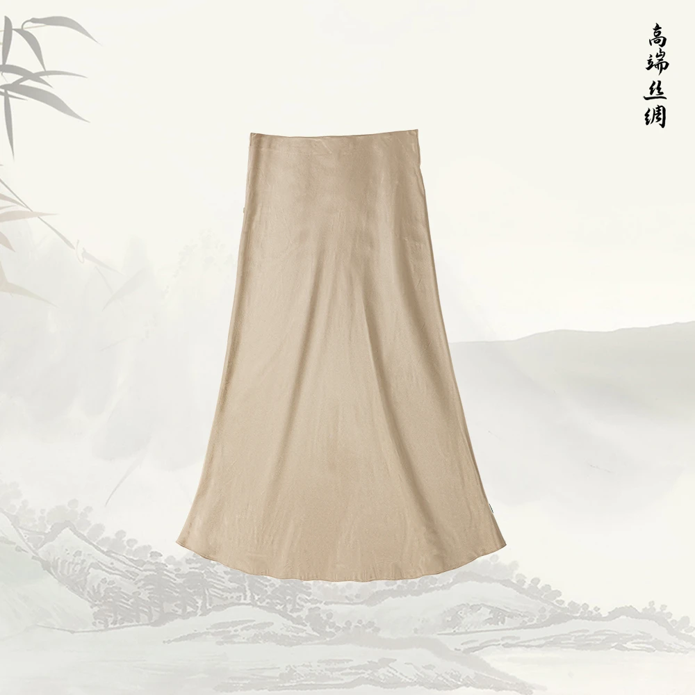 品牌新款桑蚕丝高腰气质显瘦法式垂感包臀裙529143