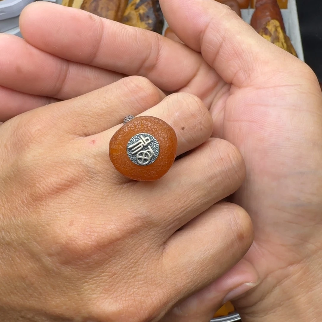 蜜蜡银S925镶嵌颈饰天然蜜蜡戒指