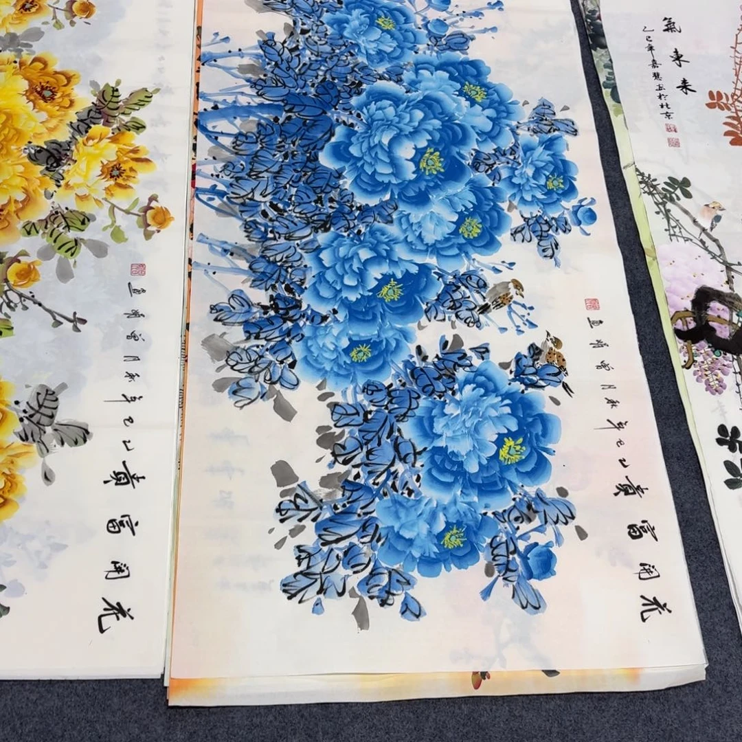 国画140×70青花瓷纯色画画画画