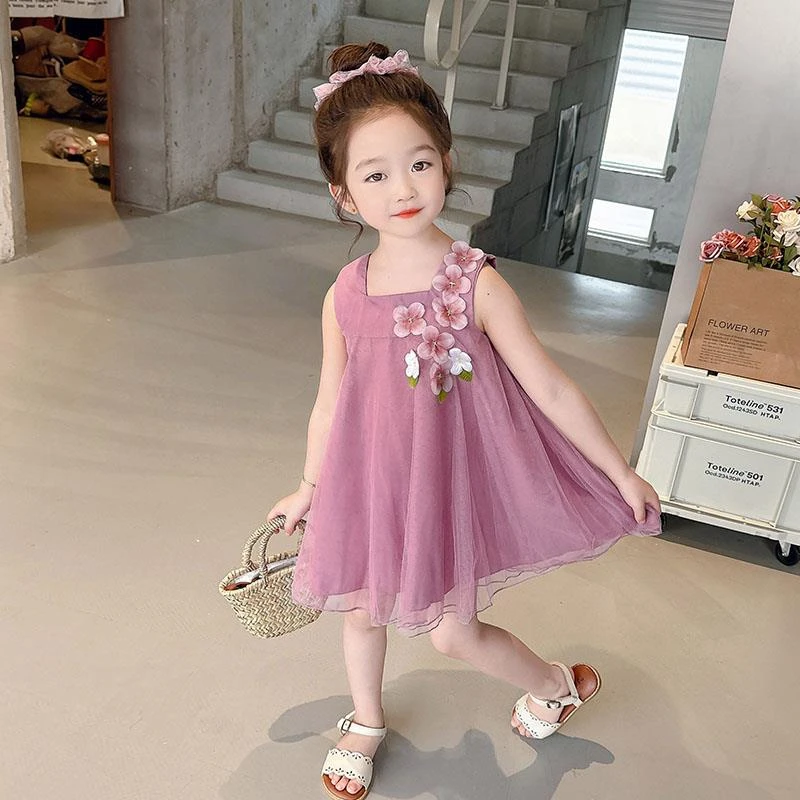 范哲萨无袖裙子连衣裙夏款新款女宝宝网纱公主裙小女孩小公主洋气