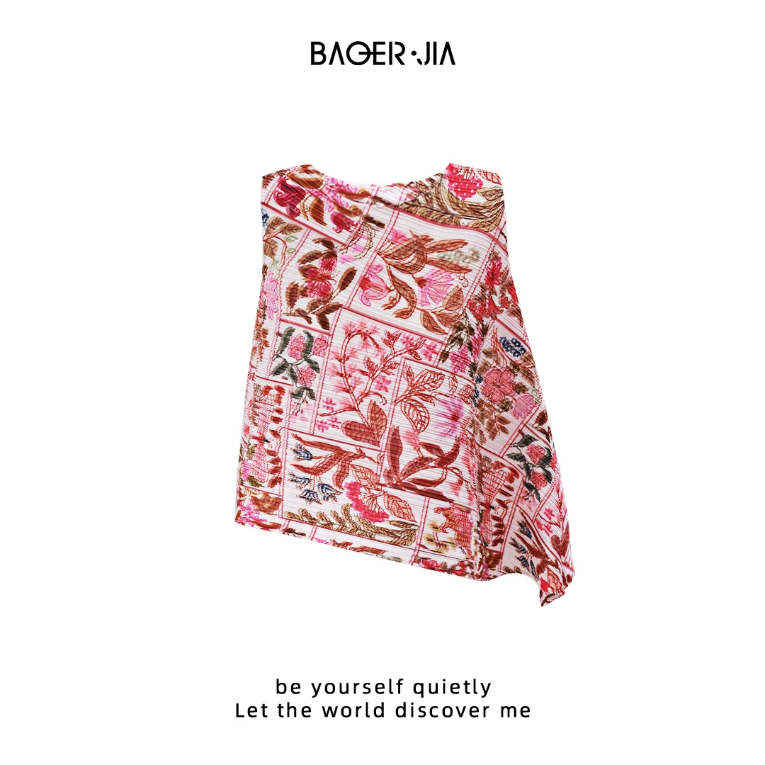 66-【花影】宝儿家含幂BK93125204夏季款百褶印花风琴休闲洋气上衣