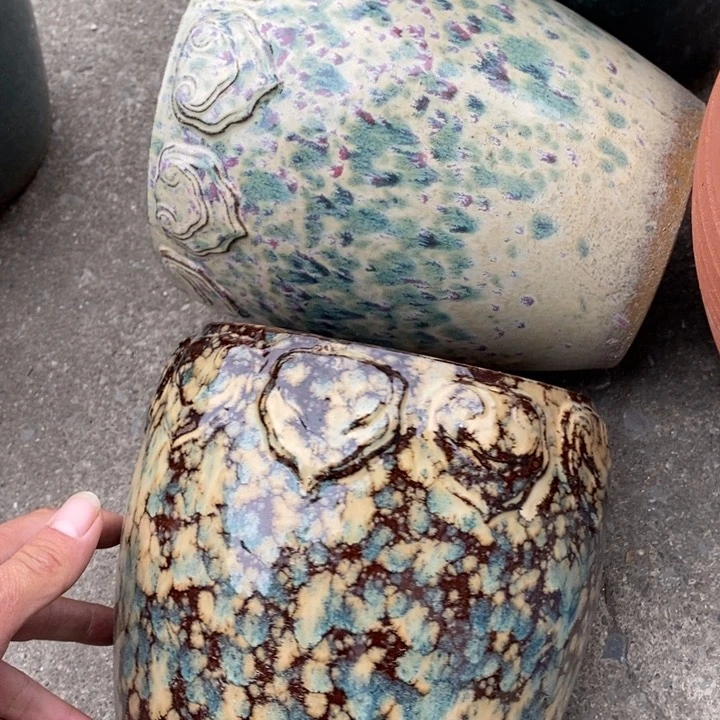 紫砂花盆高23口16一对