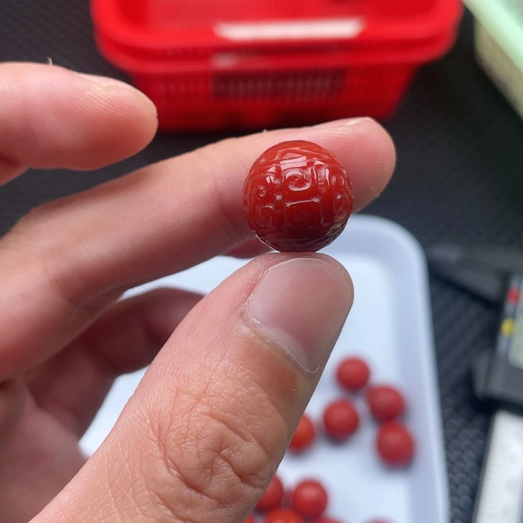 南红玛瑙16号 15mm柿子红回纹珠一颗未镶嵌